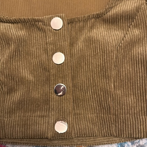 Zara // Olive Green Puff Sleeve Top with gold buttons - Picture 3 of 7